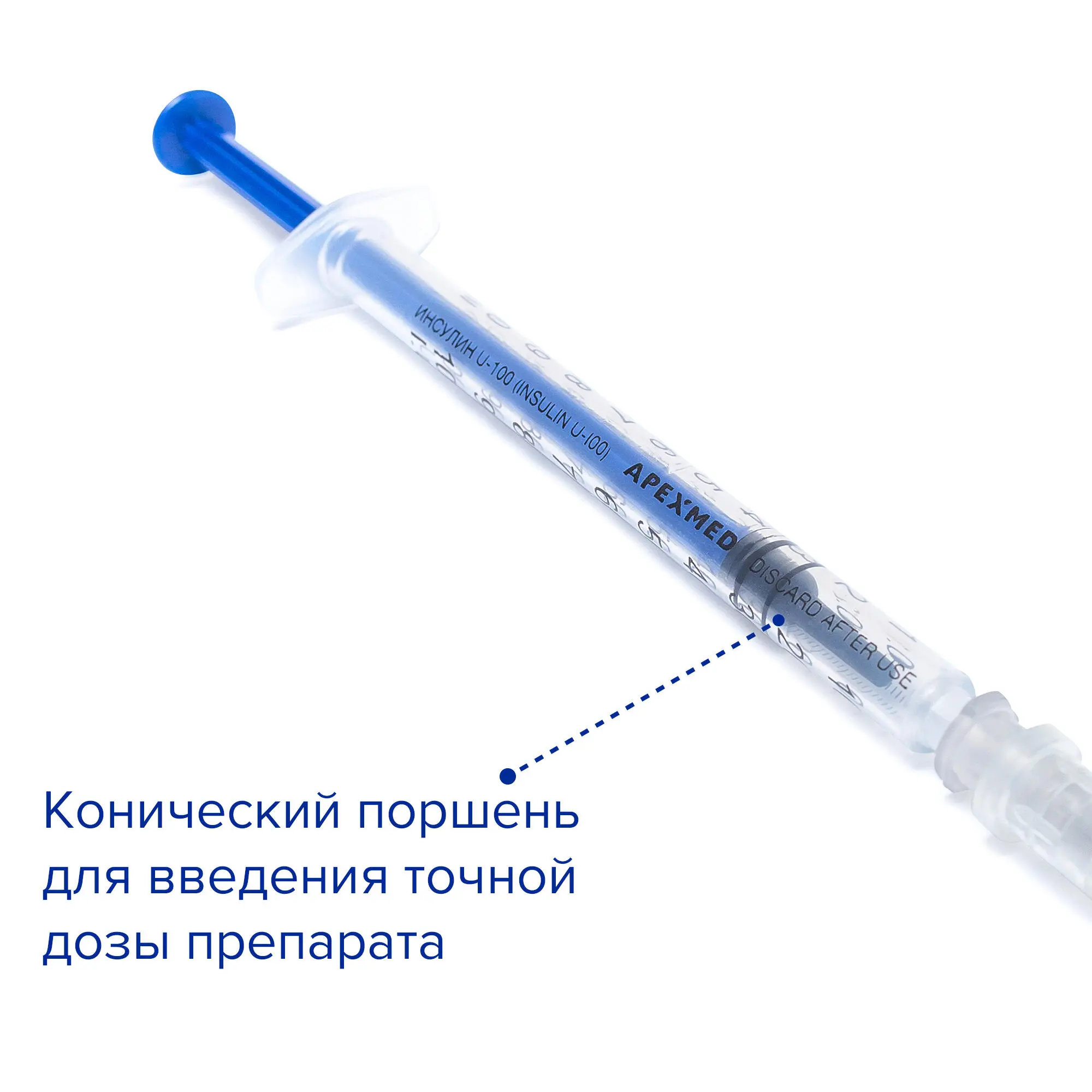 Инсулиновый шприц с иглой, 1 мл, 30 шт, Apexmed