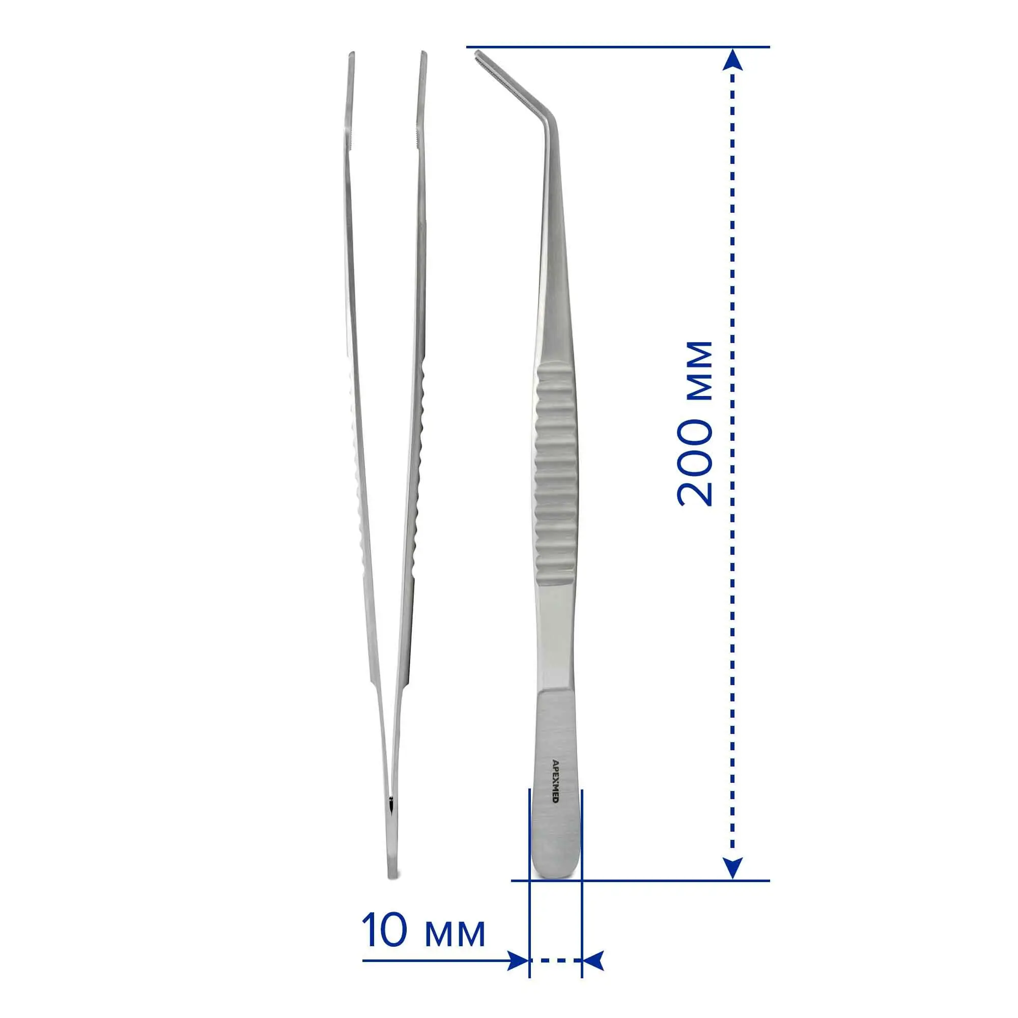 Пинцет сосудистый De Bakey атравматический, изогнутый, 200 мм, 2.0 мм, Apexmed