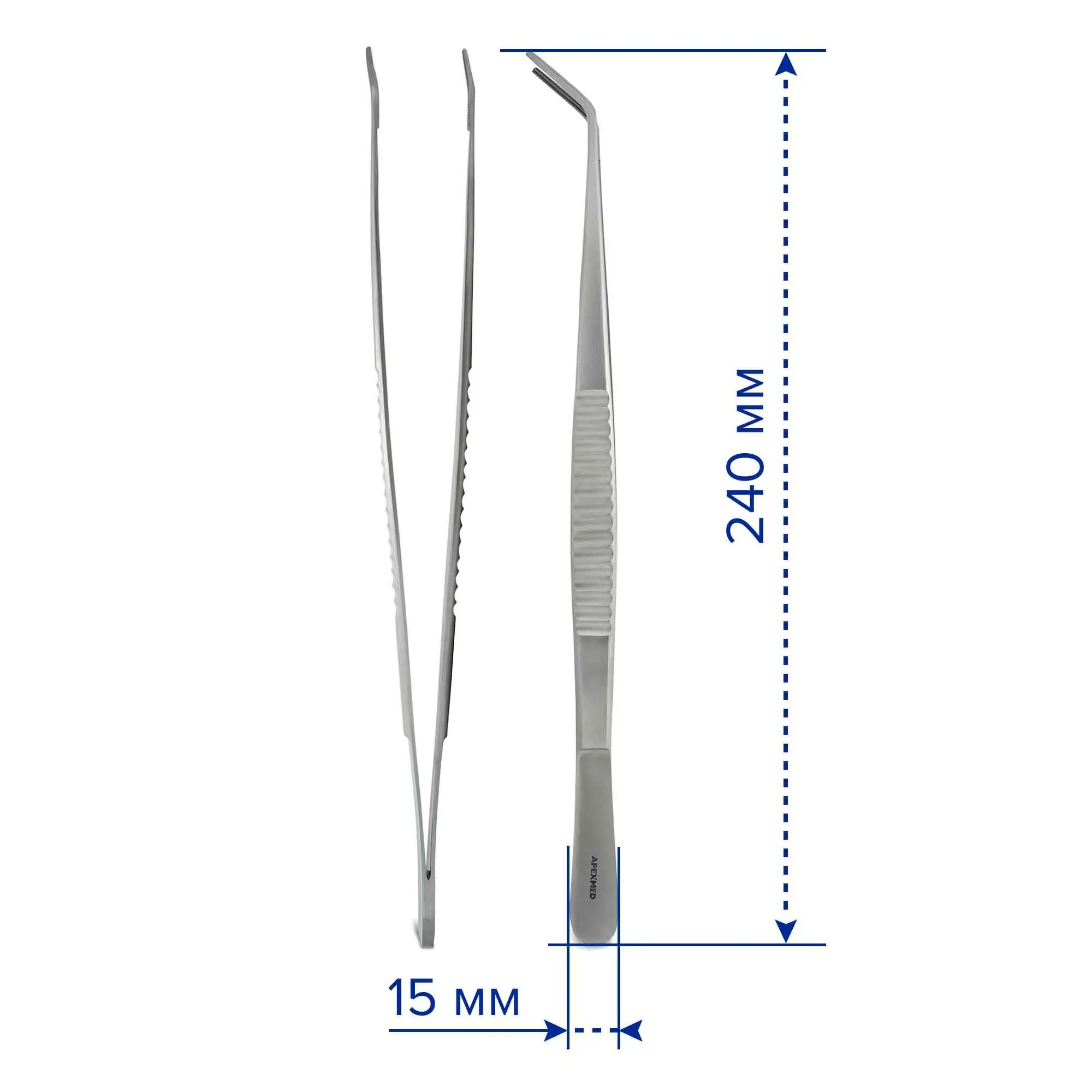 Пинцет сосудистый De Bakey атравматический, изогнутый, 240 мм, 2.0 мм, Apexmed