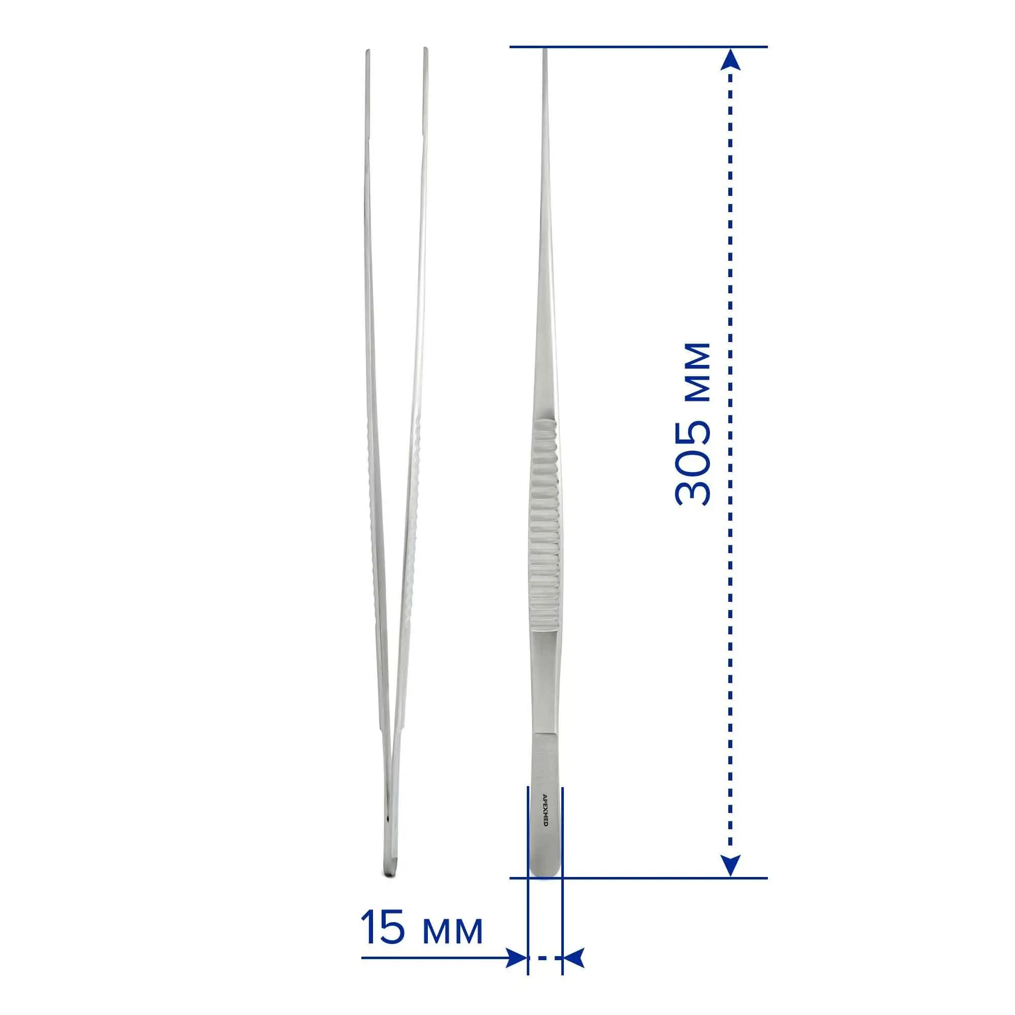 Пинцет сосудистый De Bakey атравматический, прямой, 300 мм, 2.0 мм, Apexmed