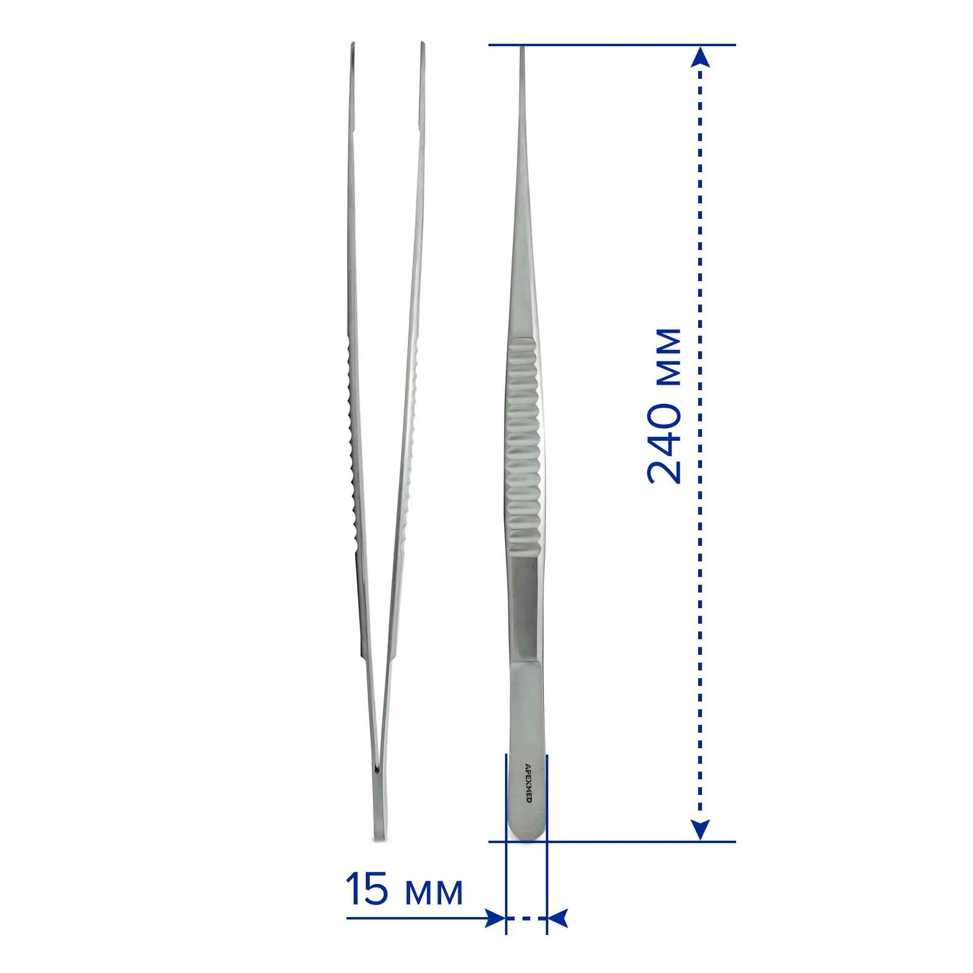 Пинцет сосудистый De Bakey атравматический, прямой, 240 мм, 1.5 мм, Apexmed