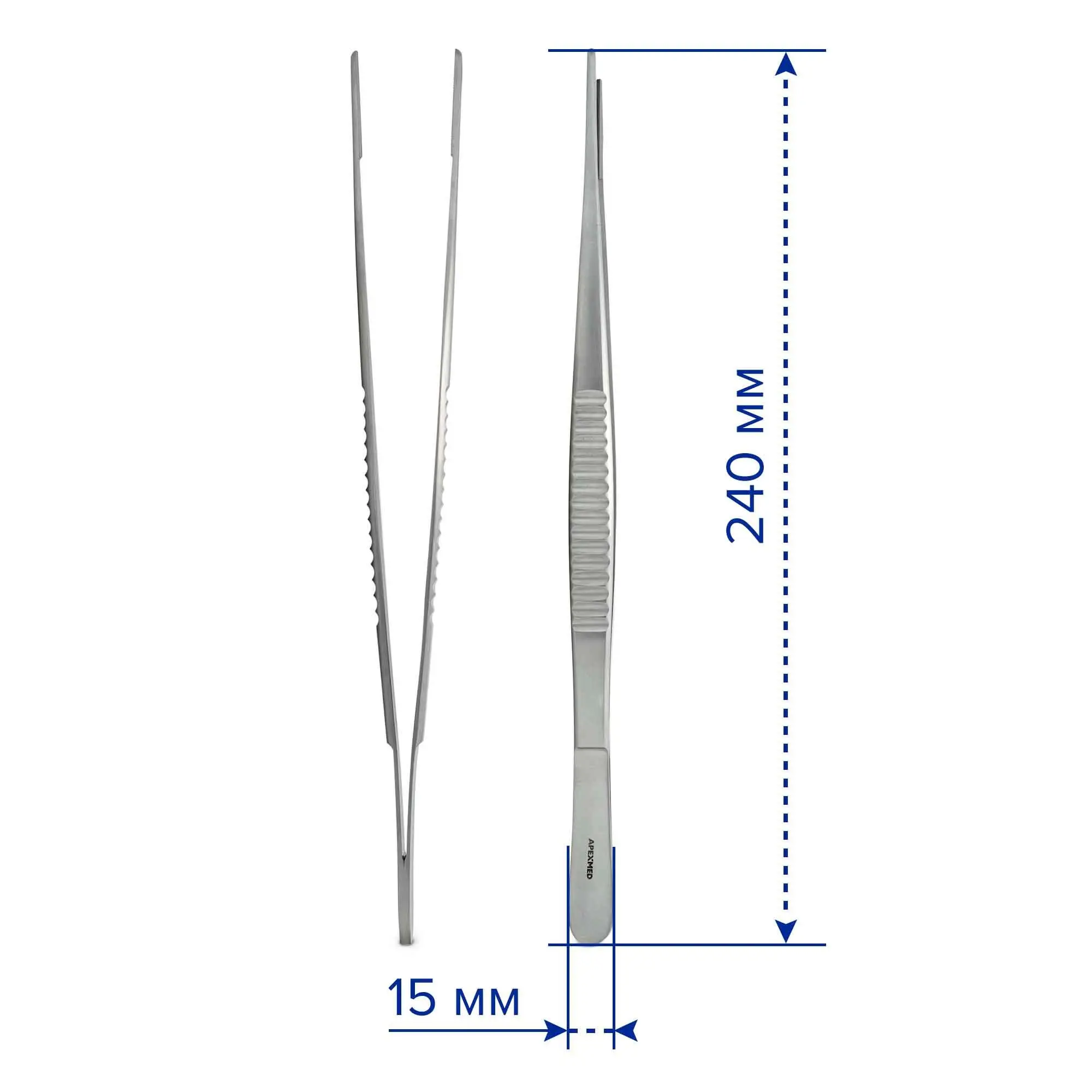Пинцет сосудистый De Bakey атравматический, прямой, 240 мм, 2.0 мм, Apexmed